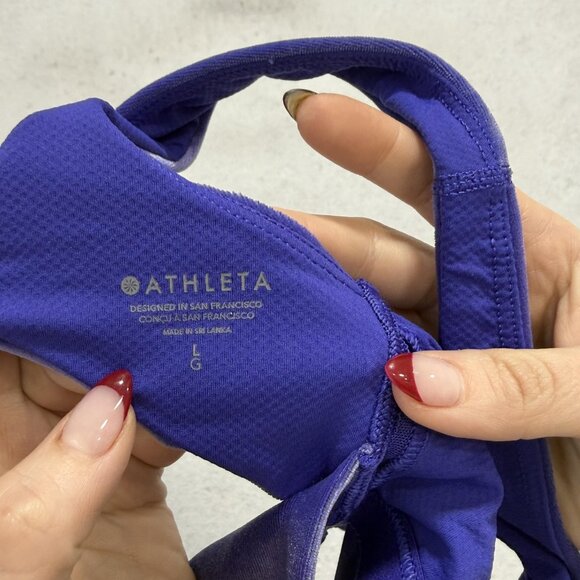 Athleta Sports Bra Womens Large Purple Velour Scoop Neck Twist Back Yoga Top - Picture 5 of 7